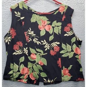 NC Love‎ Cropped Top Womens Large Multi Leaf Print Rayon Round Neck Back Button